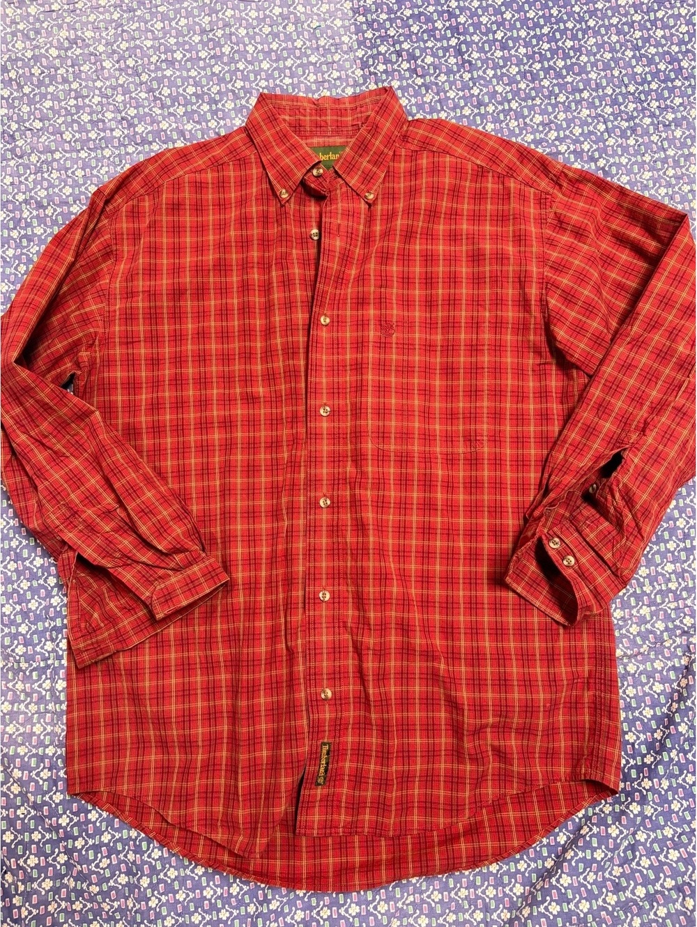 Vintage Timberland Red Plaid Flannel Button Down Shirt 100% Cotton 00s Y2K